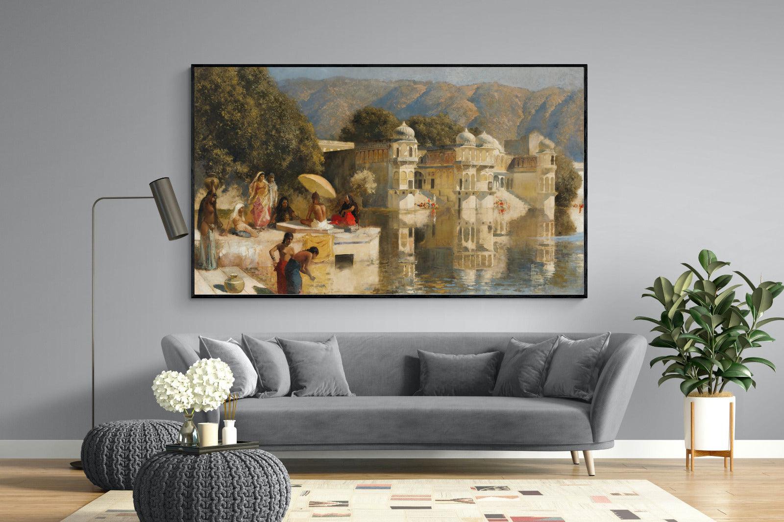 Lake at Oodeypore, India-Wall_Art-220 x 130cm-Mounted Canvas-Black-Pixalot