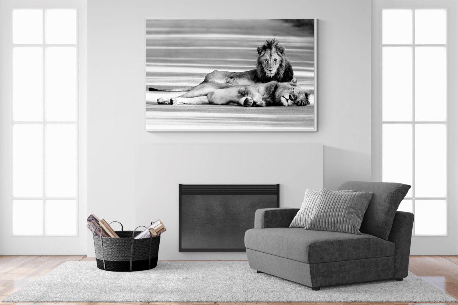 Laying Lion-Wall_Art-150 x 100cm-Mounted Canvas-White-Pixalot