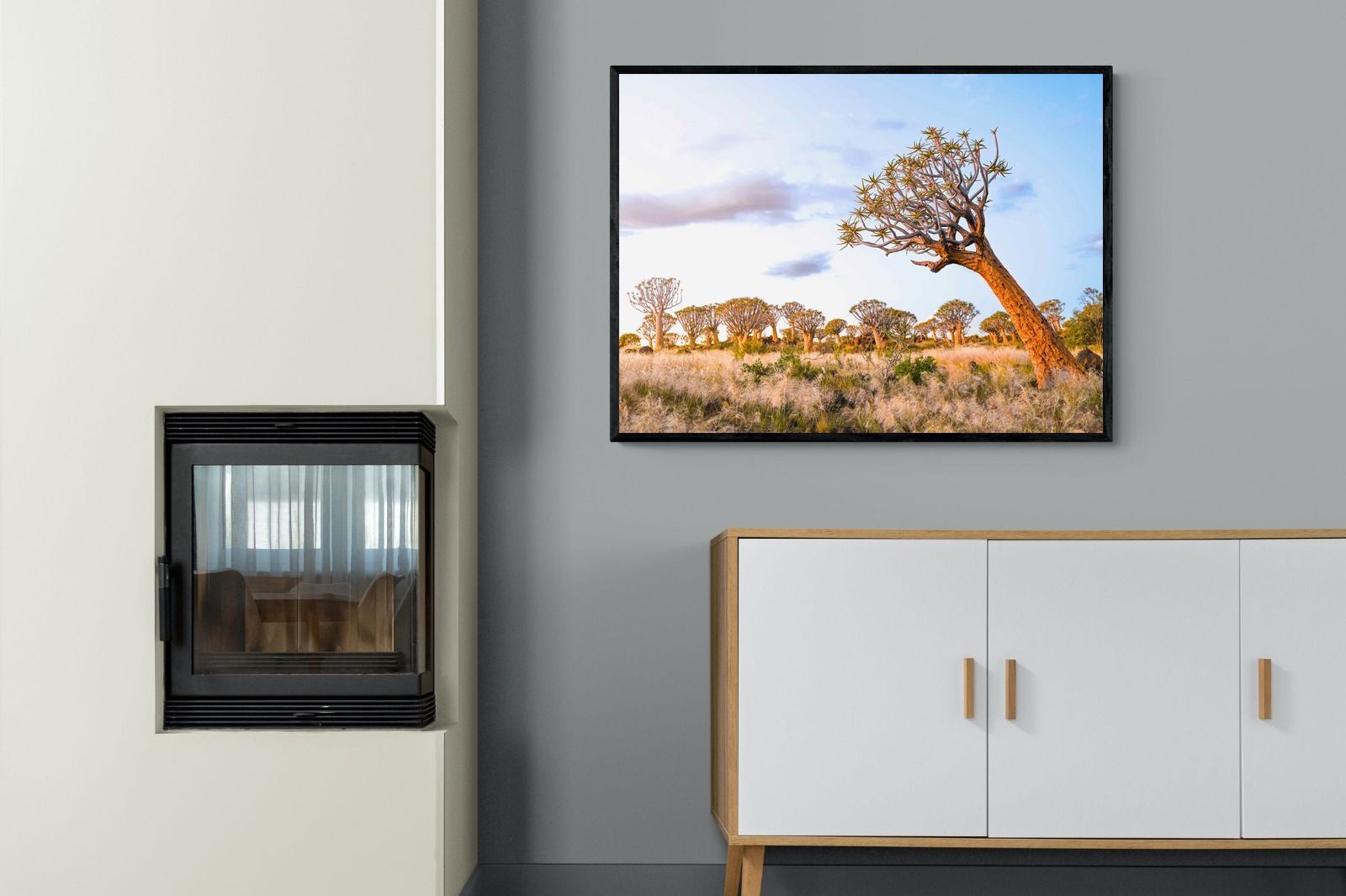 Leaning Baobab-Wall_Art-100 x 75cm-Mounted Canvas-Black-Pixalot