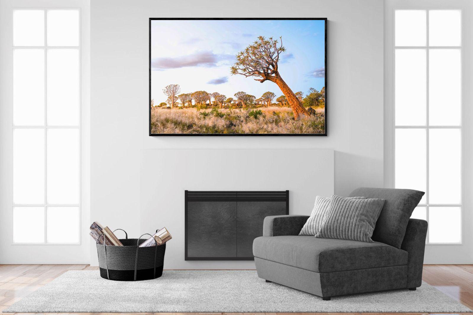 Leaning Baobab-Wall_Art-150 x 100cm-Mounted Canvas-Black-Pixalot