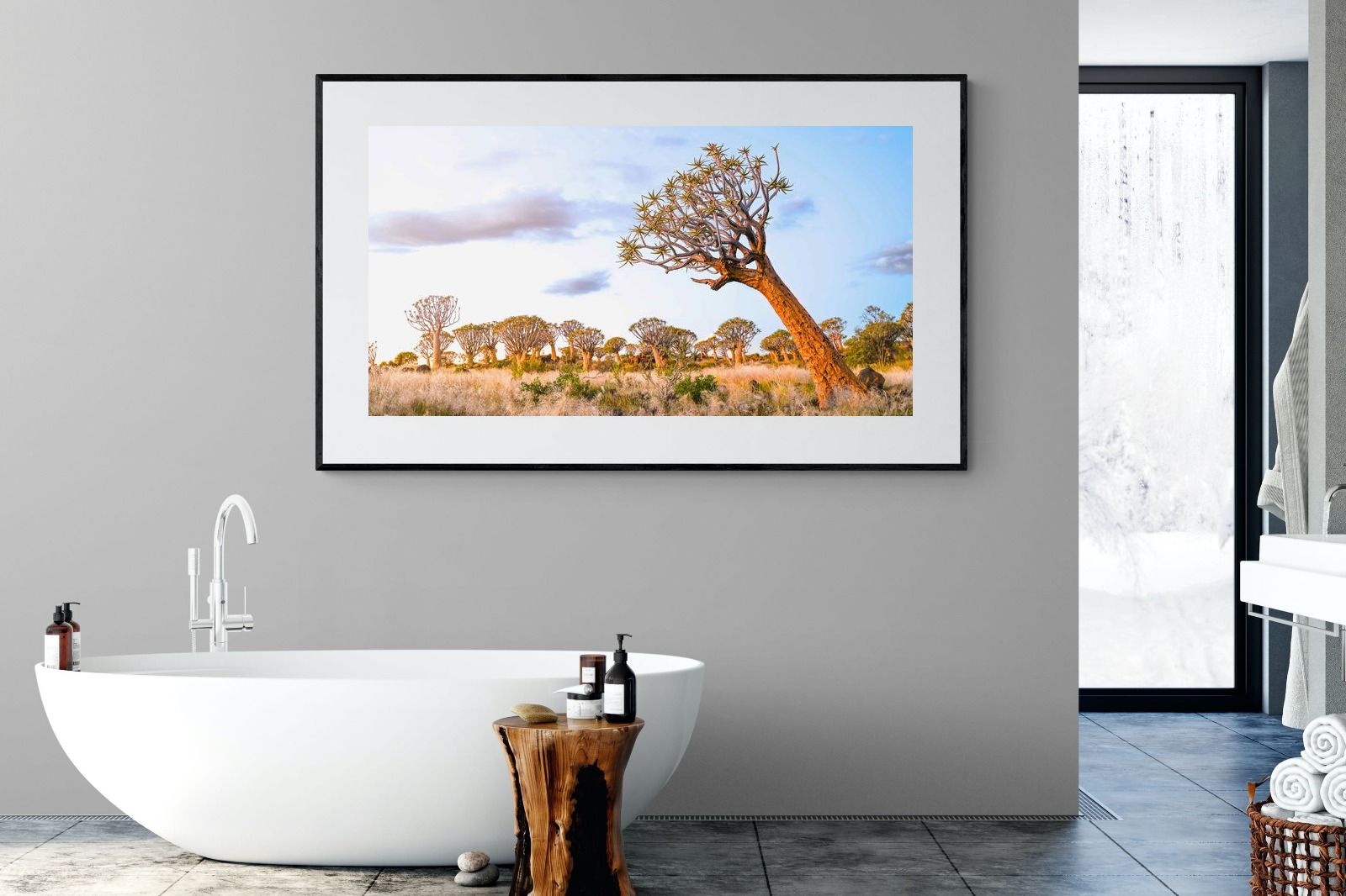 Leaning Baobab-Wall_Art-180 x 110cm-Framed Print-Black-Pixalot