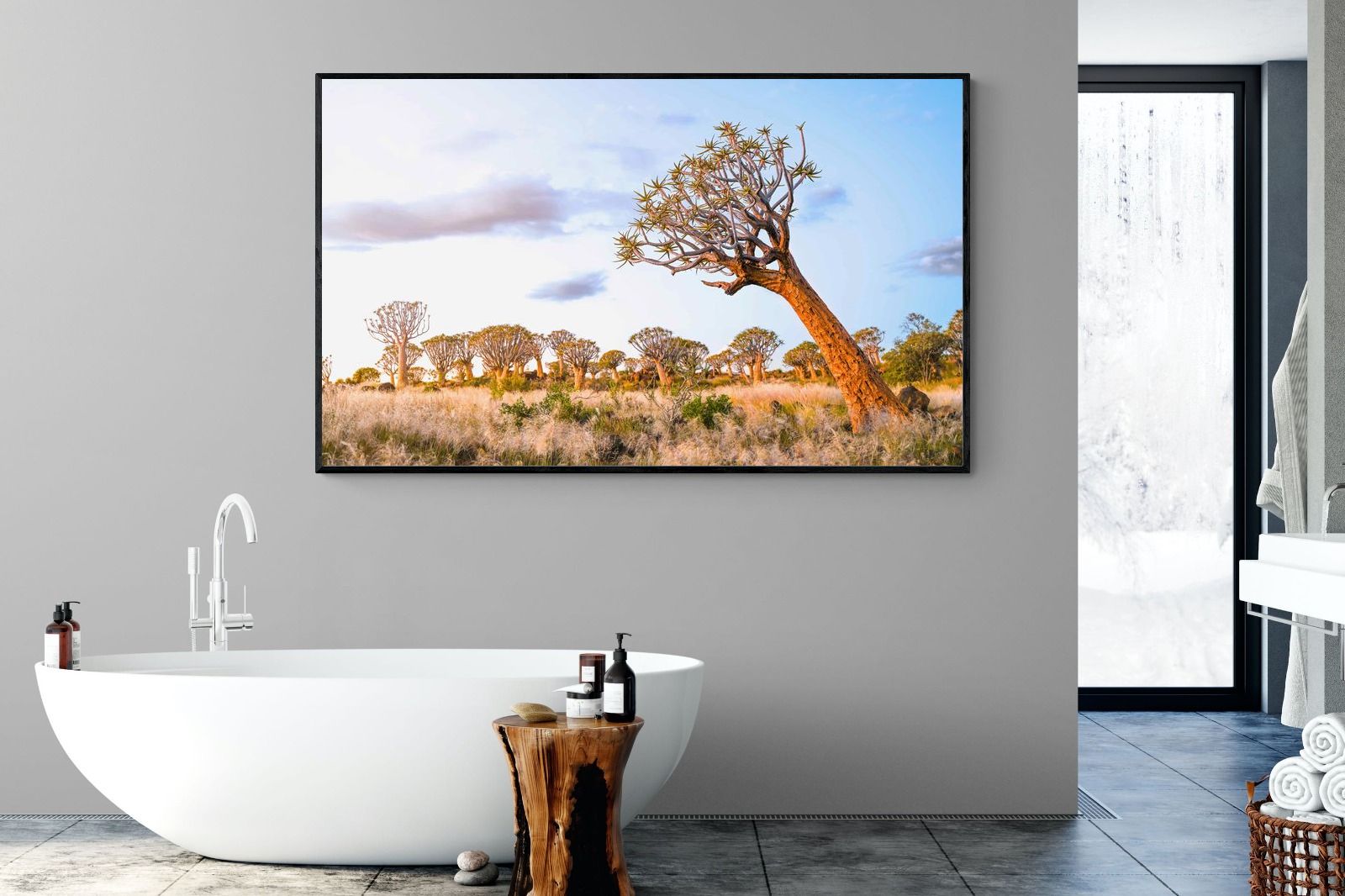Leaning Baobab-Wall_Art-180 x 110cm-Mounted Canvas-Black-Pixalot