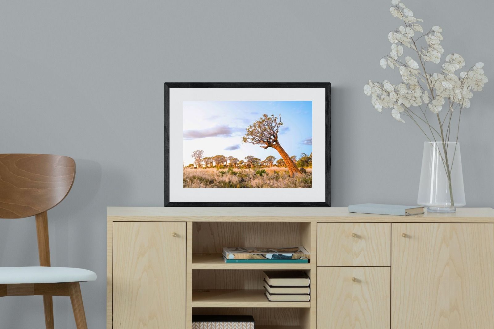 Leaning Baobab-Wall_Art-60 x 45cm-Framed Print-Black-Pixalot