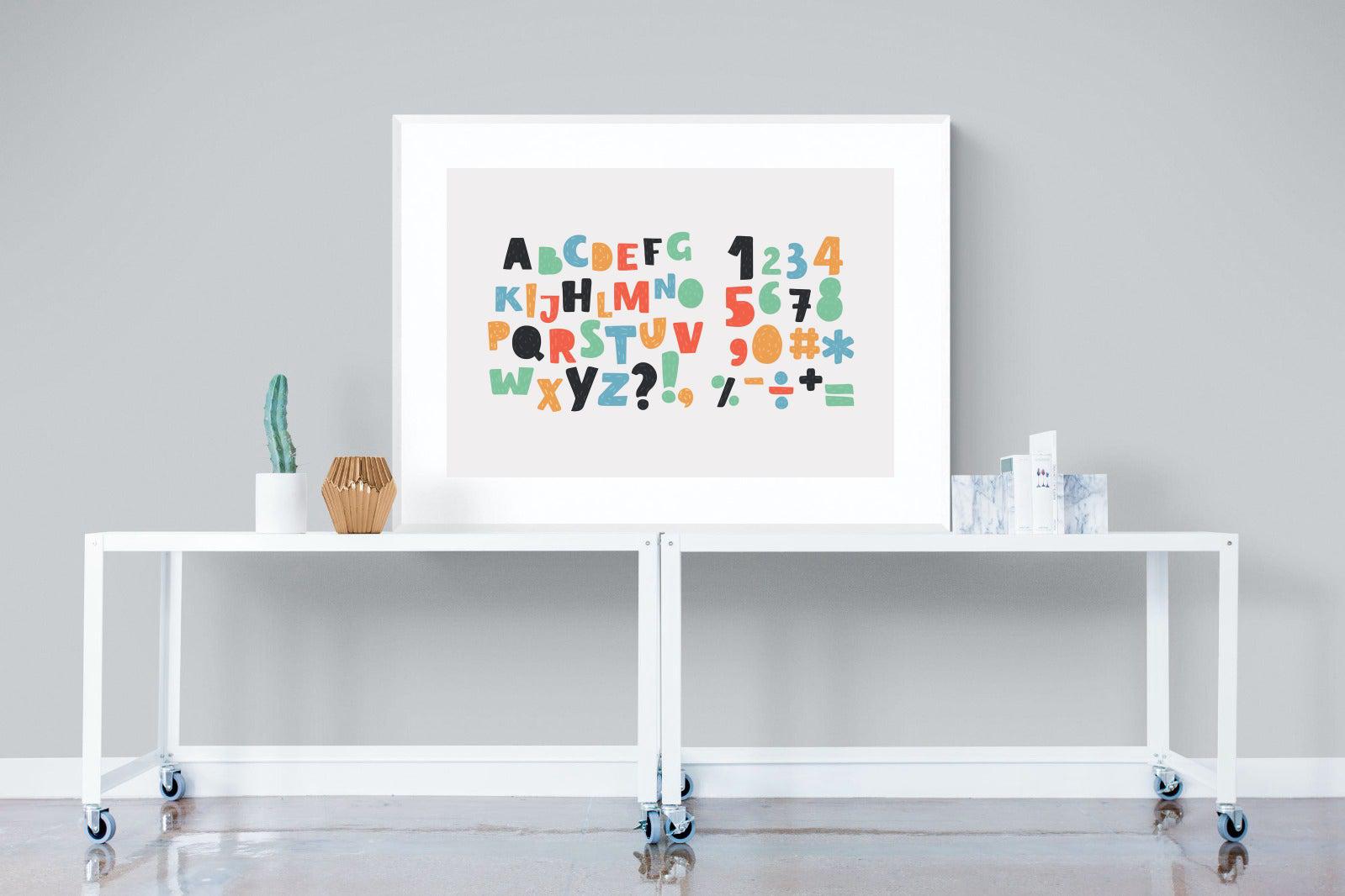 Letters & Numbers-Wall_Art-120 x 90cm-Framed Print-White-Pixalot