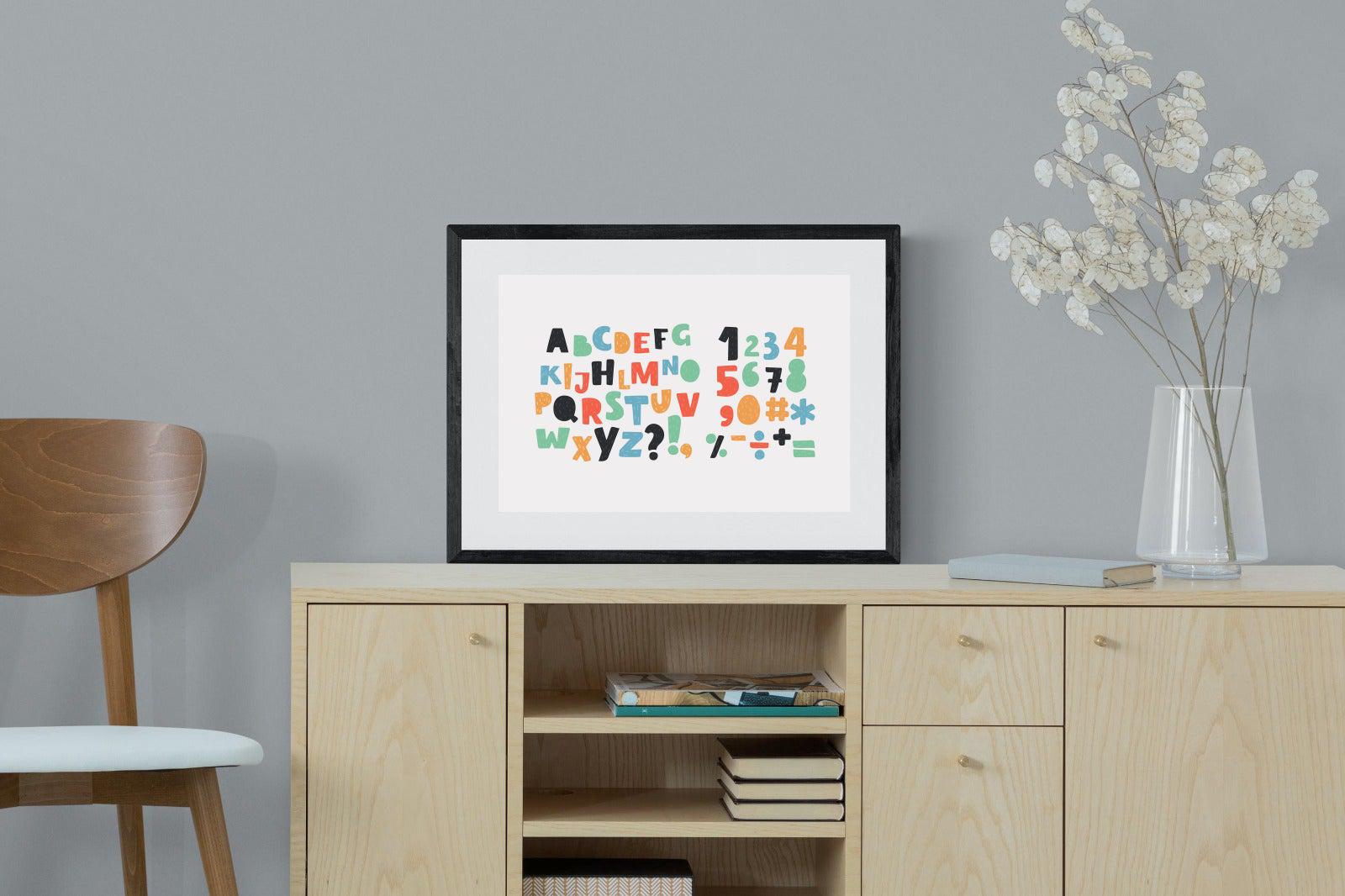 Letters & Numbers-Wall_Art-60 x 45cm-Framed Print-Black-Pixalot