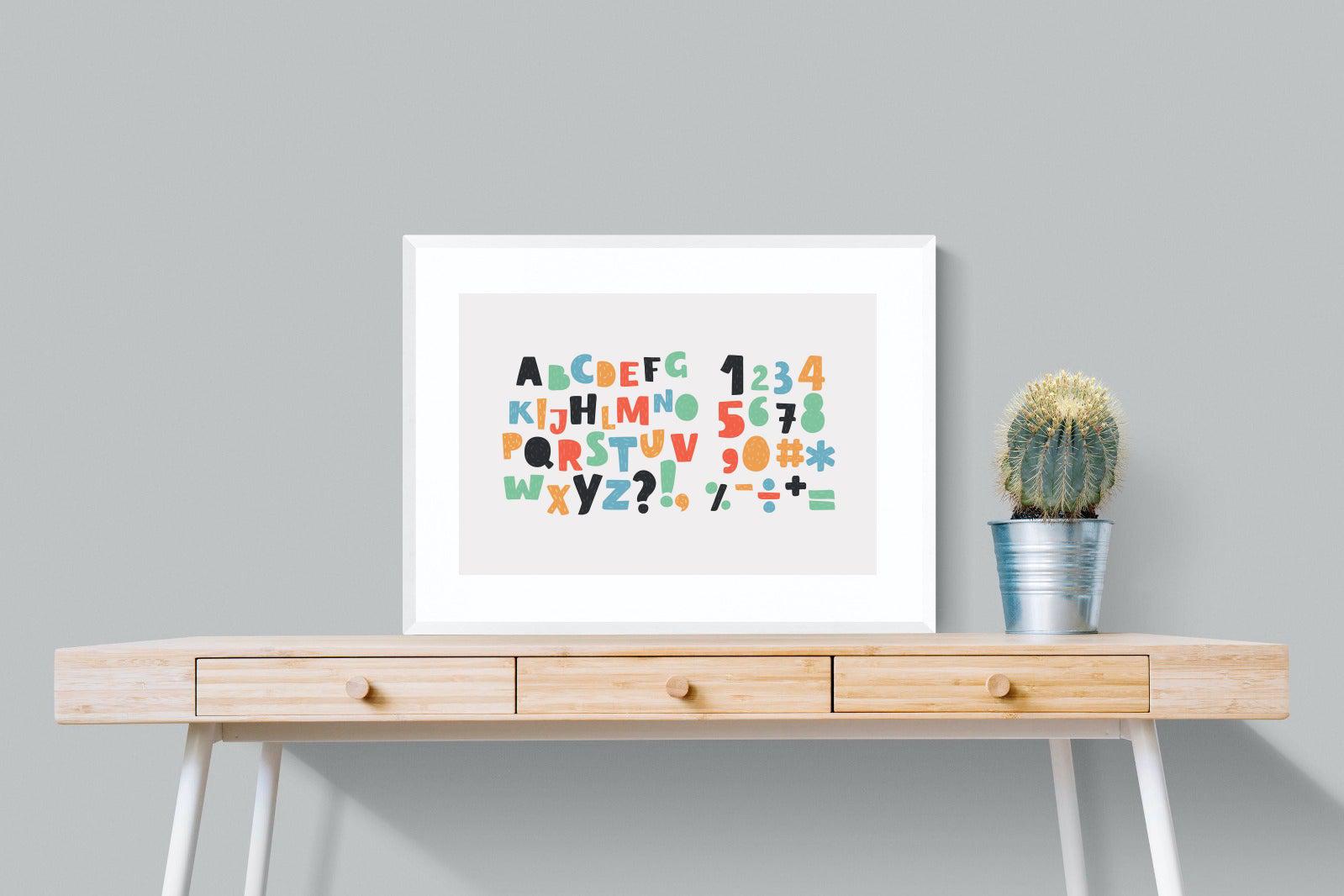 Letters & Numbers-Wall_Art-80 x 60cm-Framed Print-White-Pixalot