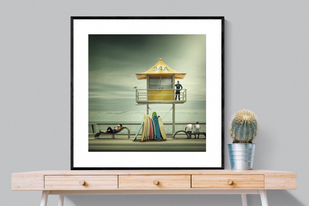 Lifeguard Tower-Wall_Art-100 x 100cm-Framed Print-Black-Pixalot
