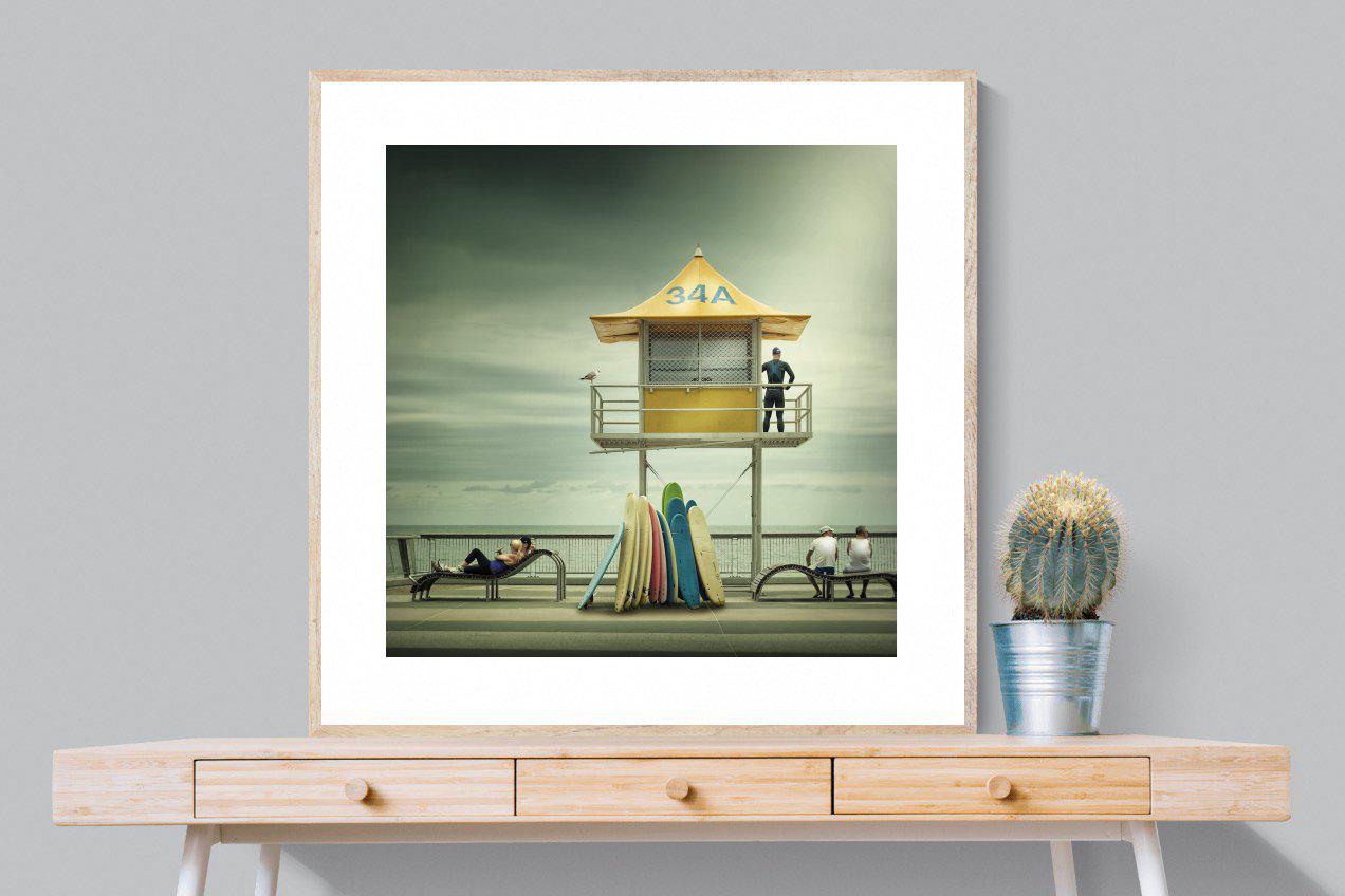 Lifeguard Tower-Wall_Art-100 x 100cm-Framed Print-Wood-Pixalot