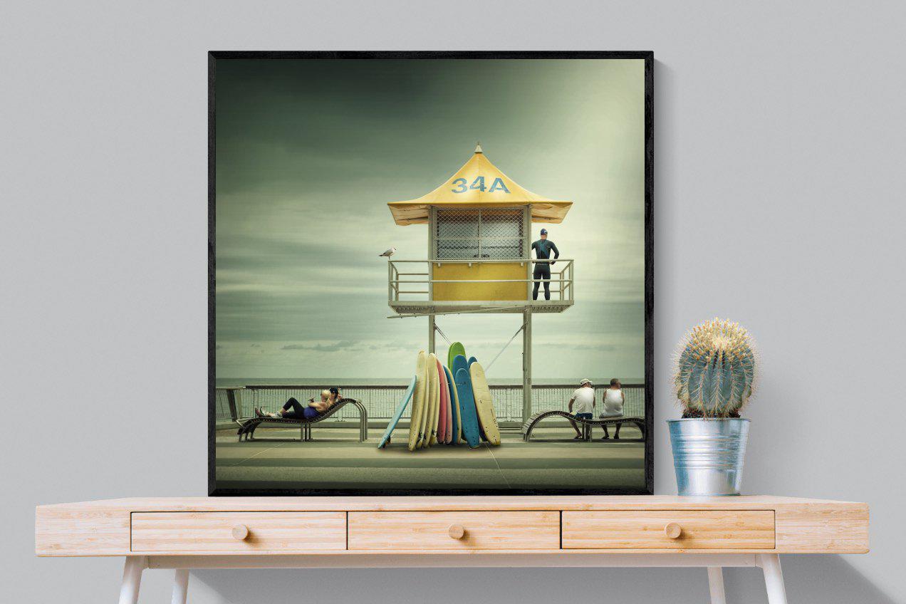 Lifeguard Tower-Wall_Art-100 x 100cm-Mounted Canvas-Black-Pixalot