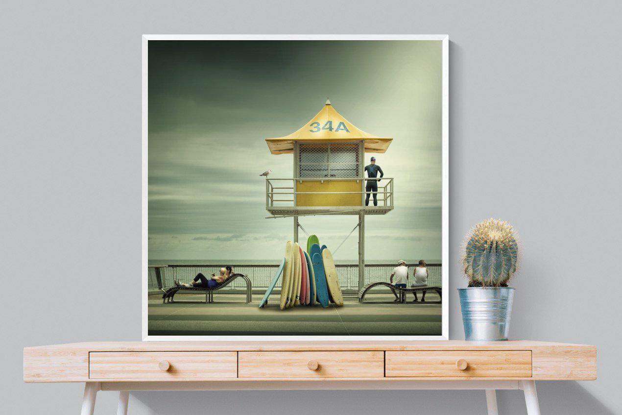 Lifeguard Tower-Wall_Art-100 x 100cm-Mounted Canvas-White-Pixalot