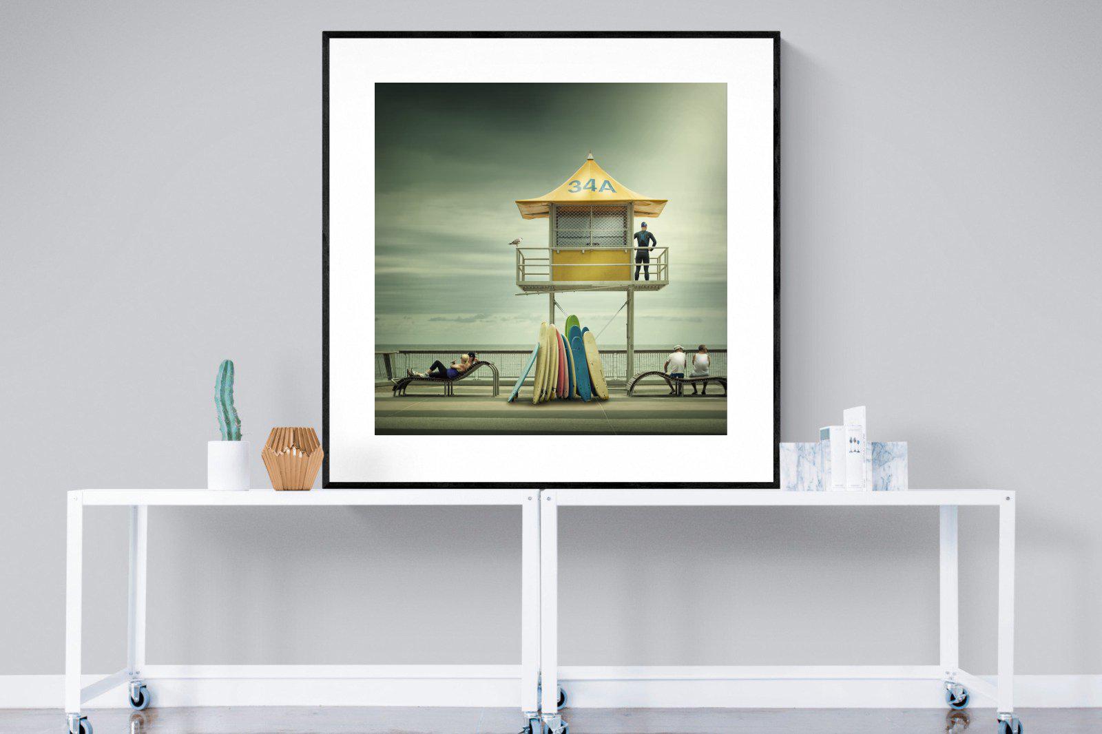 Lifeguard Tower-Wall_Art-120 x 120cm-Framed Print-Black-Pixalot