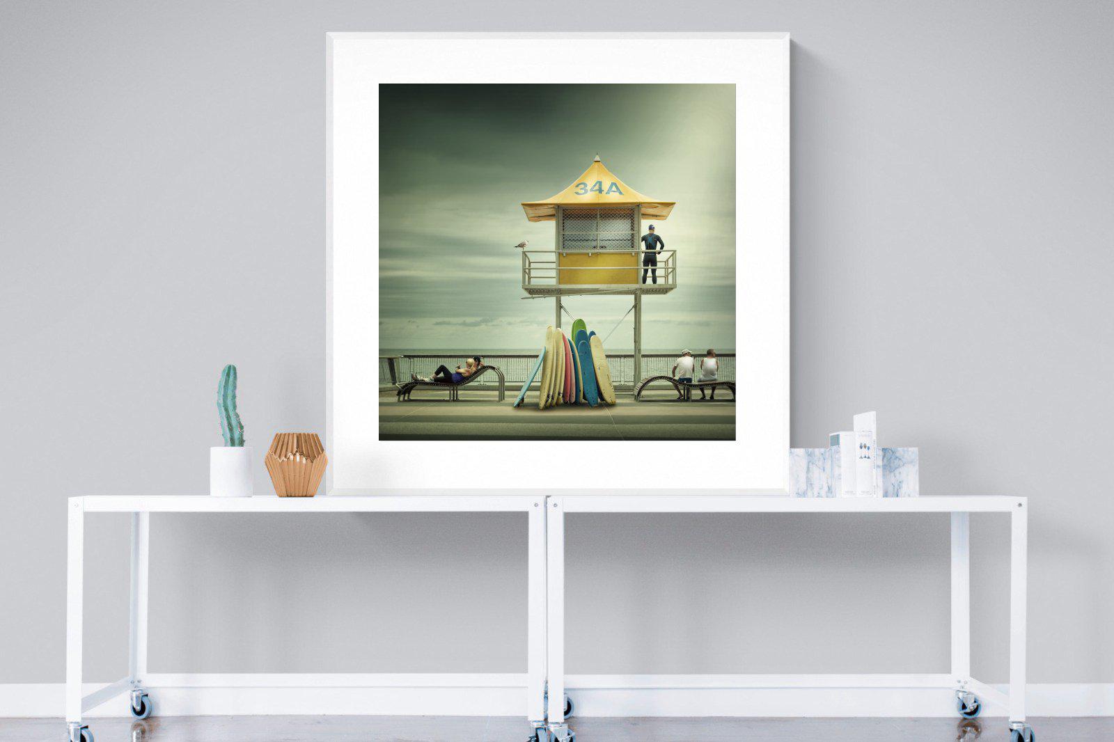 Lifeguard Tower-Wall_Art-120 x 120cm-Framed Print-White-Pixalot