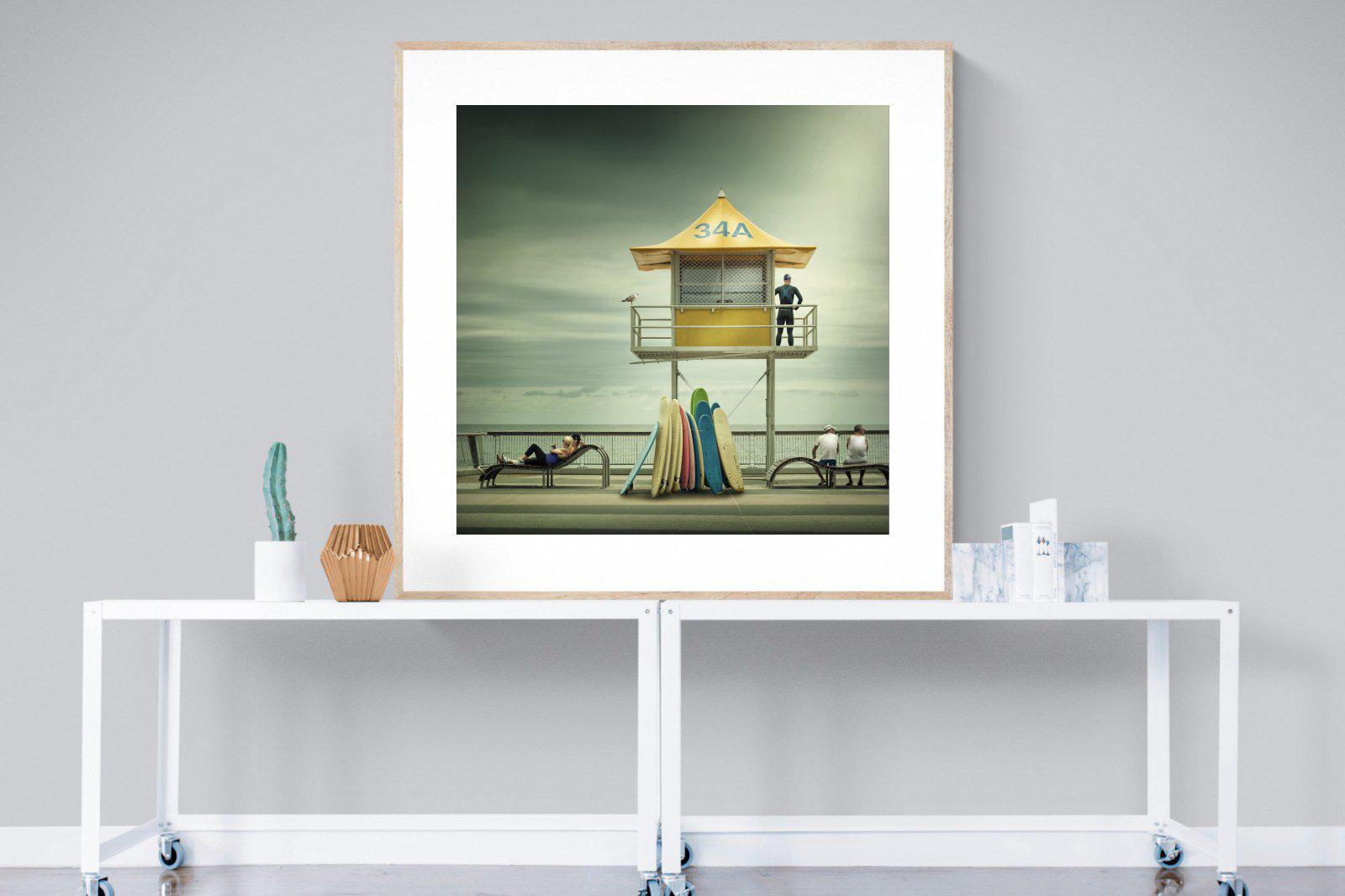 Lifeguard Tower-Wall_Art-120 x 120cm-Framed Print-Wood-Pixalot