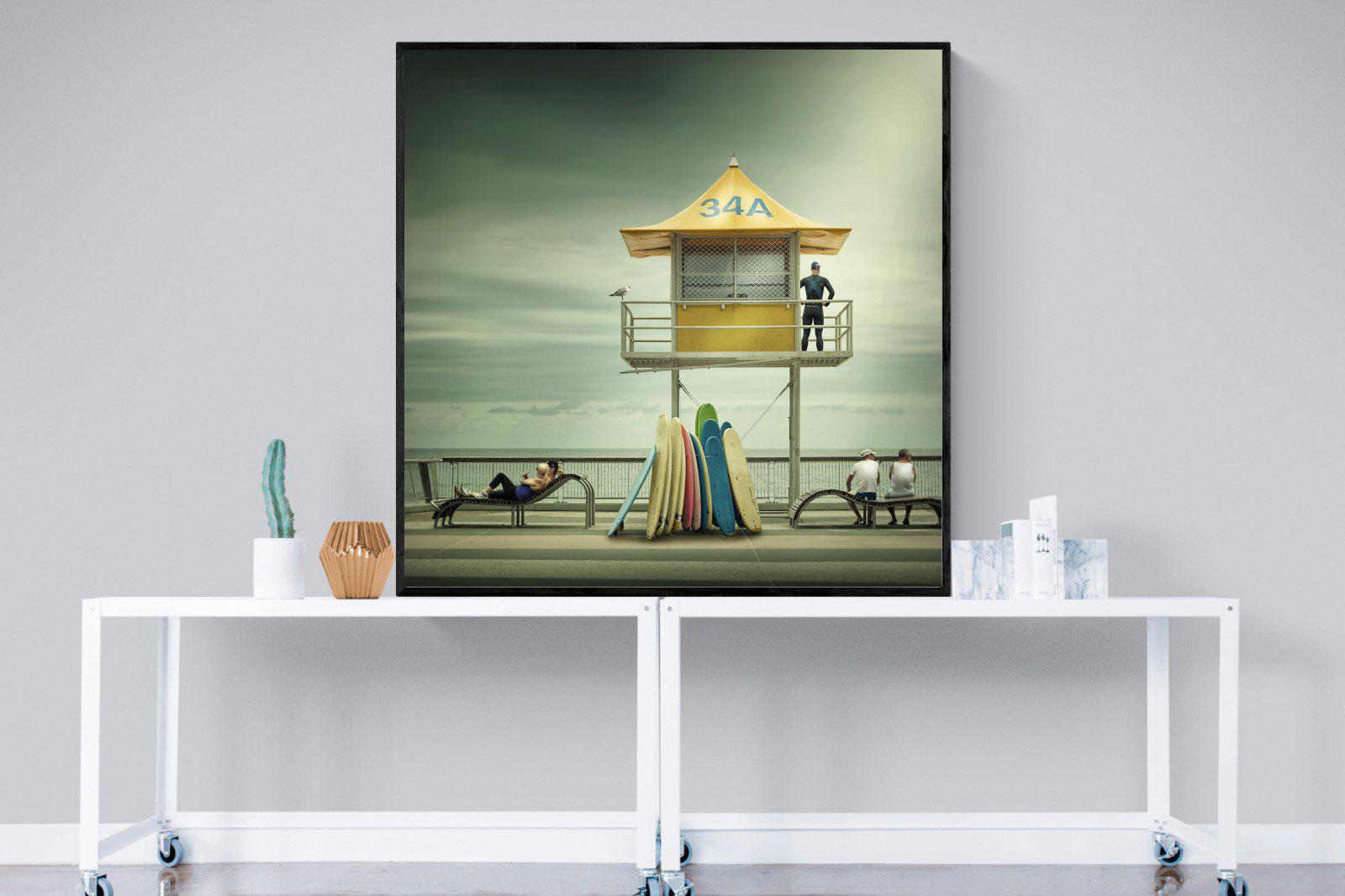 Lifeguard Tower-Wall_Art-120 x 120cm-Mounted Canvas-Black-Pixalot