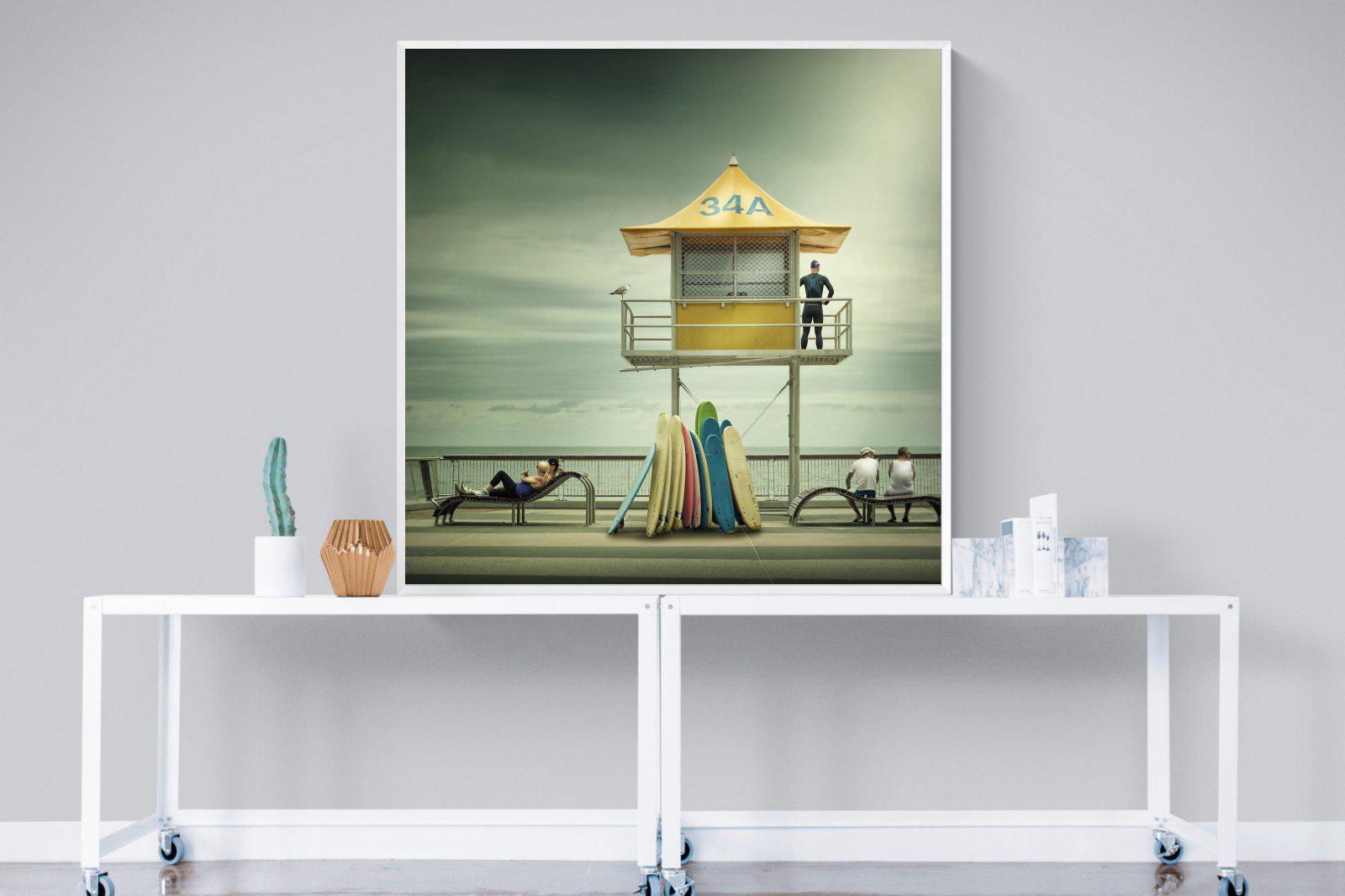 Lifeguard Tower-Wall_Art-120 x 120cm-Mounted Canvas-White-Pixalot