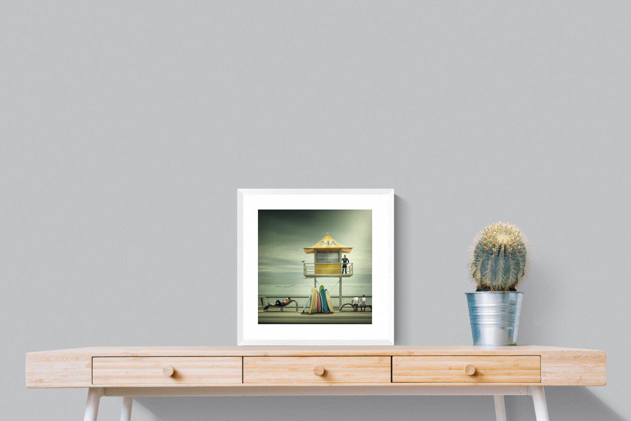 Lifeguard Tower-Wall_Art-50 x 50cm-Framed Print-White-Pixalot