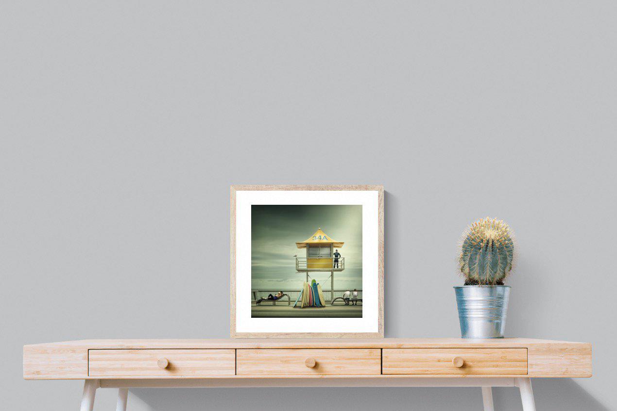 Lifeguard Tower-Wall_Art-50 x 50cm-Framed Print-Wood-Pixalot