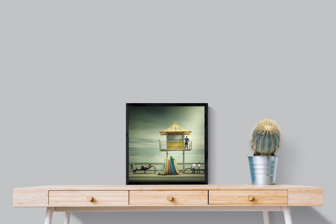 Lifeguard Tower-Wall_Art-50 x 50cm-Mounted Canvas-Black-Pixalot
