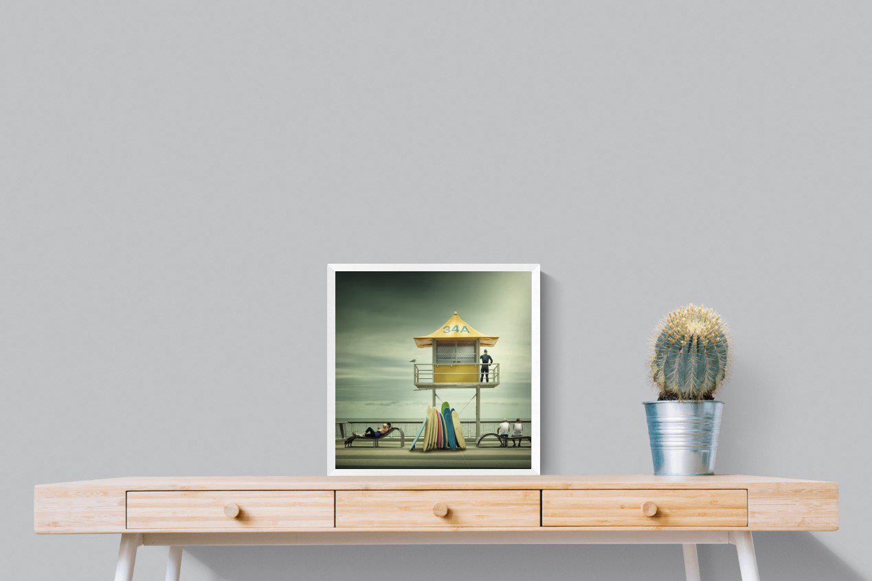 Lifeguard Tower-Wall_Art-50 x 50cm-Mounted Canvas-White-Pixalot