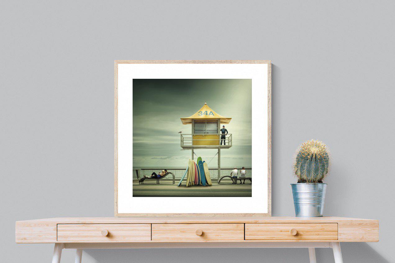 Lifeguard Tower-Wall_Art-80 x 80cm-Framed Print-Wood-Pixalot