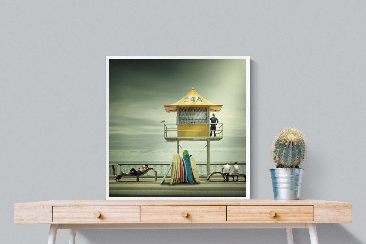 Lifeguard Tower-Wall_Art-80 x 80cm-Mounted Canvas-White-Pixalot