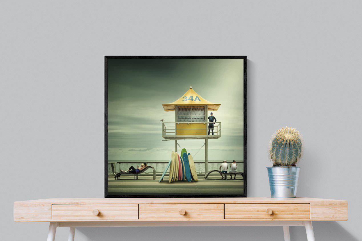 Lifeguard Tower-Wall_Art-80 x 80cm-Mounted Canvas-Black-Pixalot