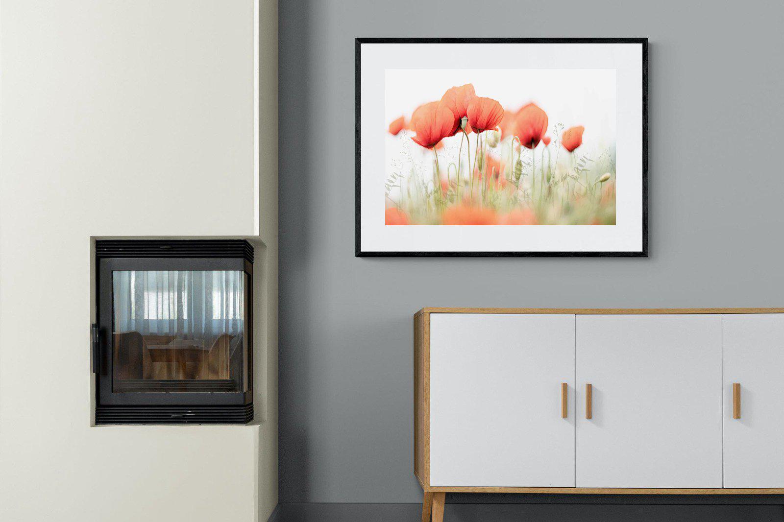Light Poppies-Wall_Art-100 x 75cm-Framed Print-Black-Pixalot
