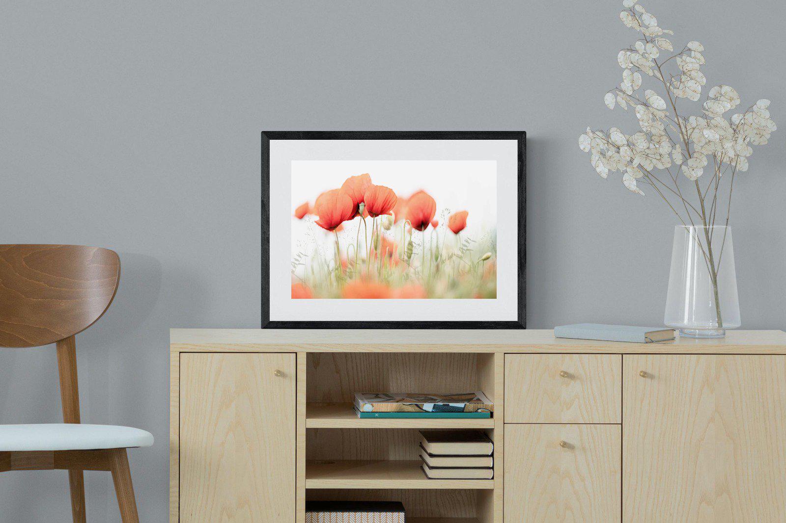 Light Poppies-Wall_Art-60 x 45cm-Framed Print-Black-Pixalot