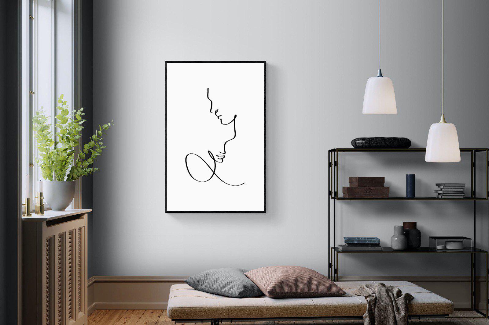 Line Drawn Couple-Wall_Art-100 x 150cm-Mounted Canvas-Black-Pixalot