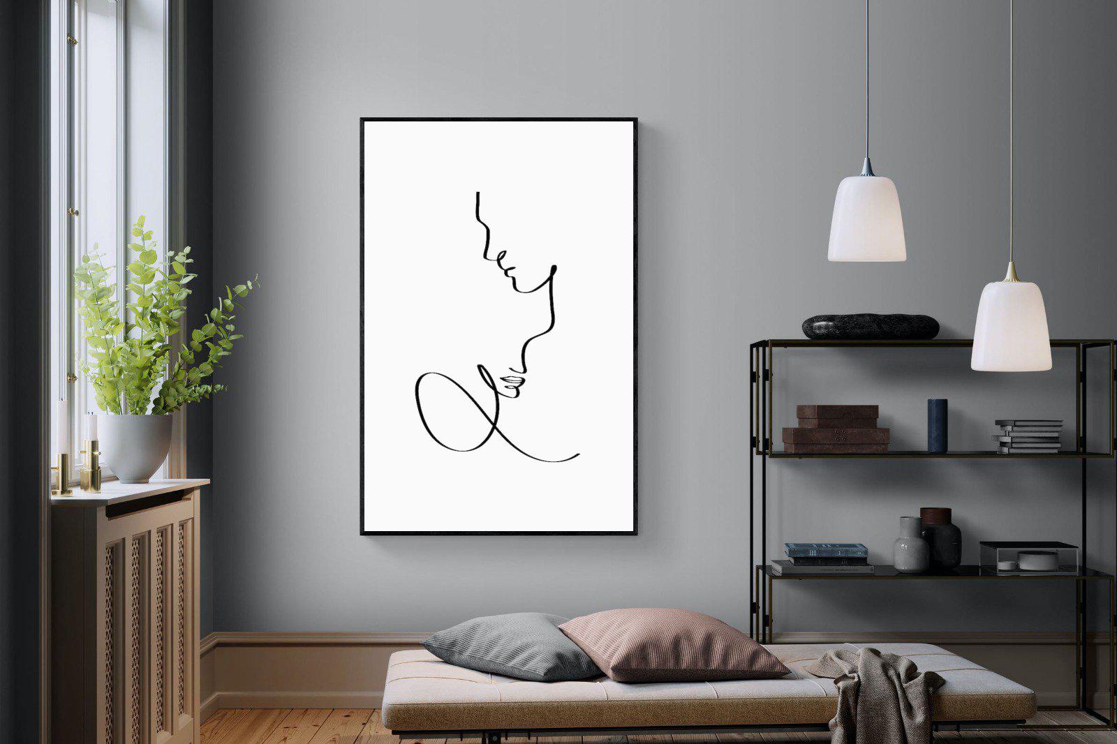 Line Drawn Couple-Wall_Art-120 x 180cm-Mounted Canvas-Black-Pixalot