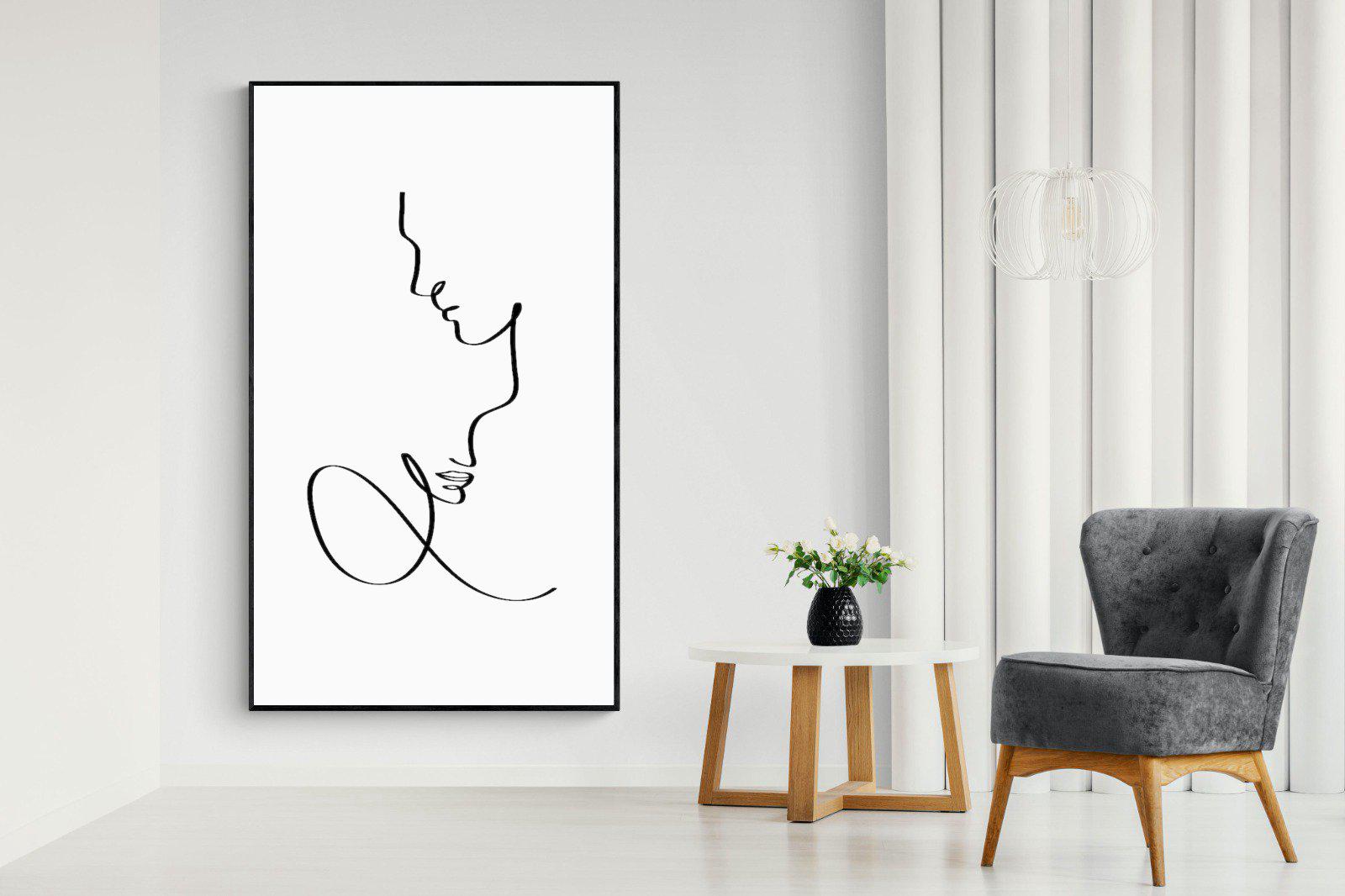 Line Drawn Couple-Wall_Art-130 x 220cm-Mounted Canvas-Black-Pixalot