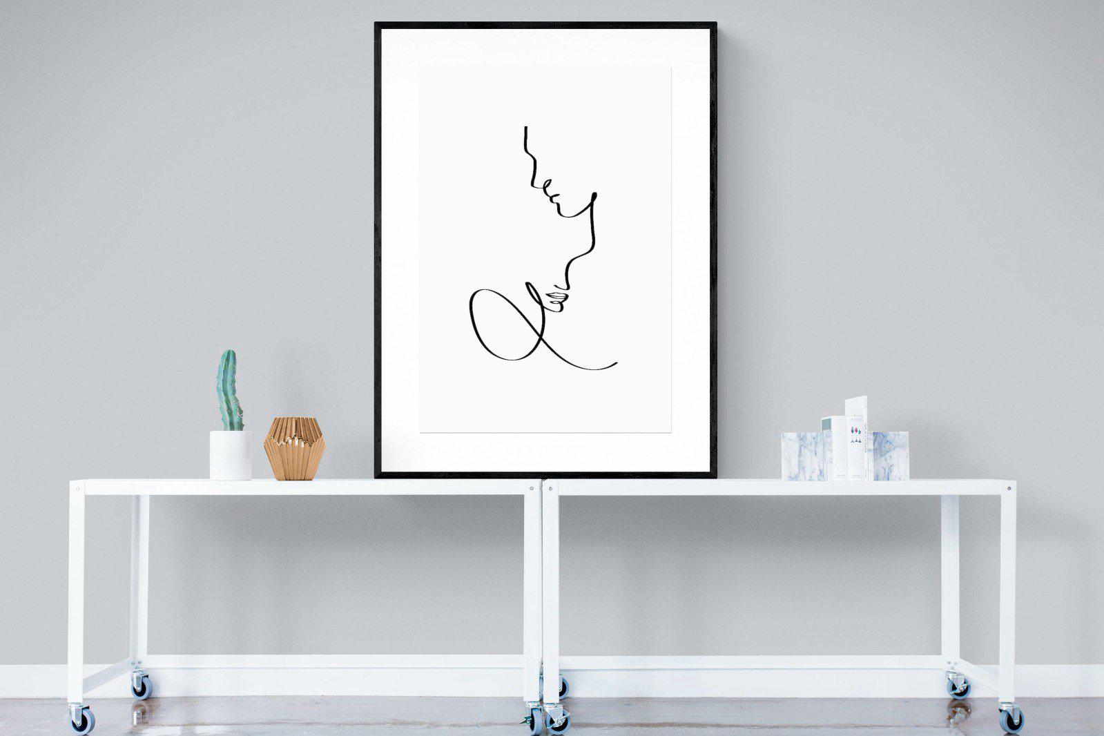 Line Drawn Couple-Wall_Art-90 x 120cm-Framed Print-Black-Pixalot