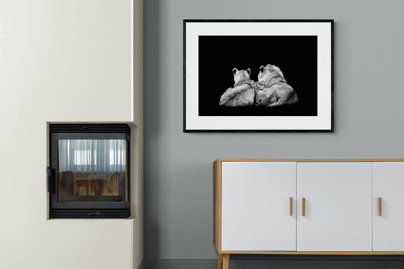 Lion Family-Wall_Art-100 x 75cm-Framed Print-Black-Pixalot