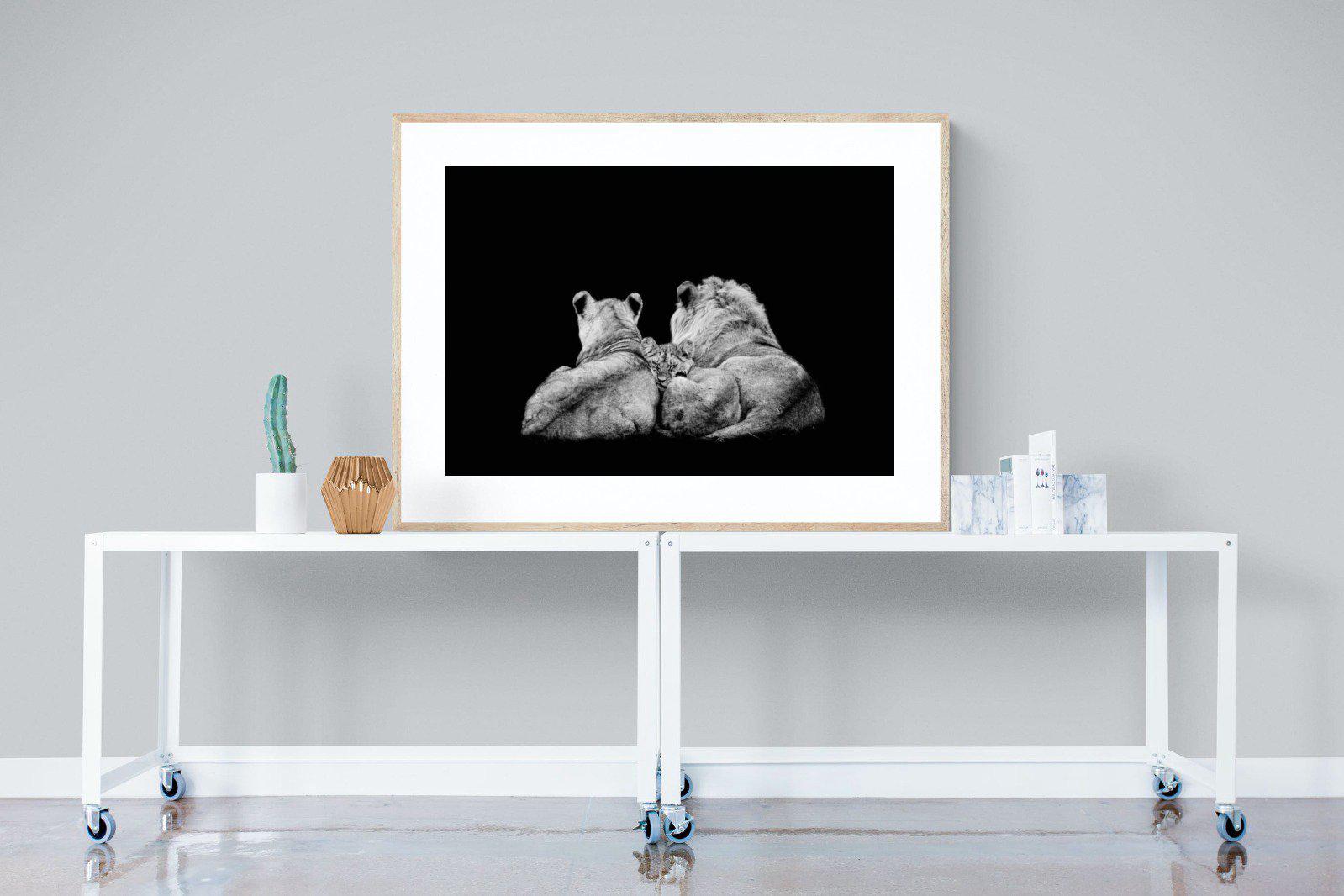 Lion Family-Wall_Art-120 x 90cm-Framed Print-Wood-Pixalot