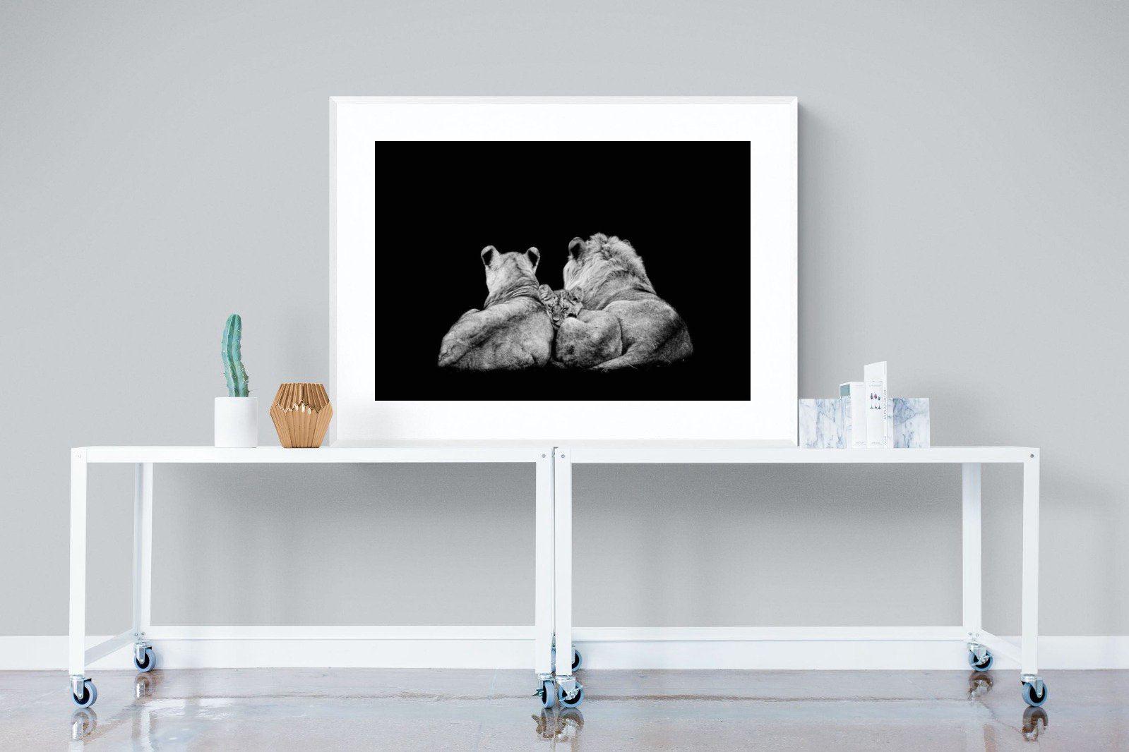 Lion Family-Wall_Art-120 x 90cm-Framed Print-White-Pixalot