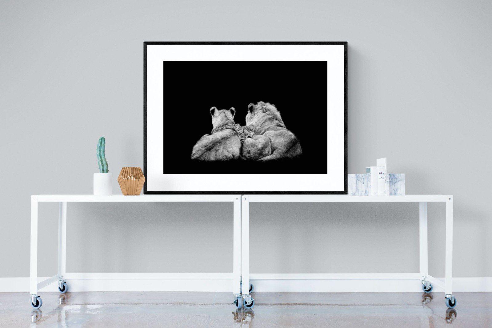 Lion Family-Wall_Art-120 x 90cm-Framed Print-Black-Pixalot