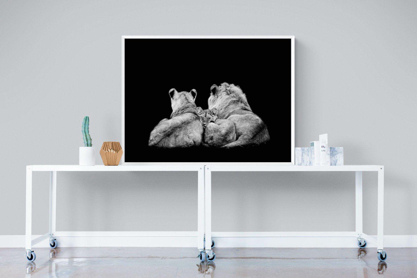 Lion Family-Wall_Art-120 x 90cm-Mounted Canvas-White-Pixalot