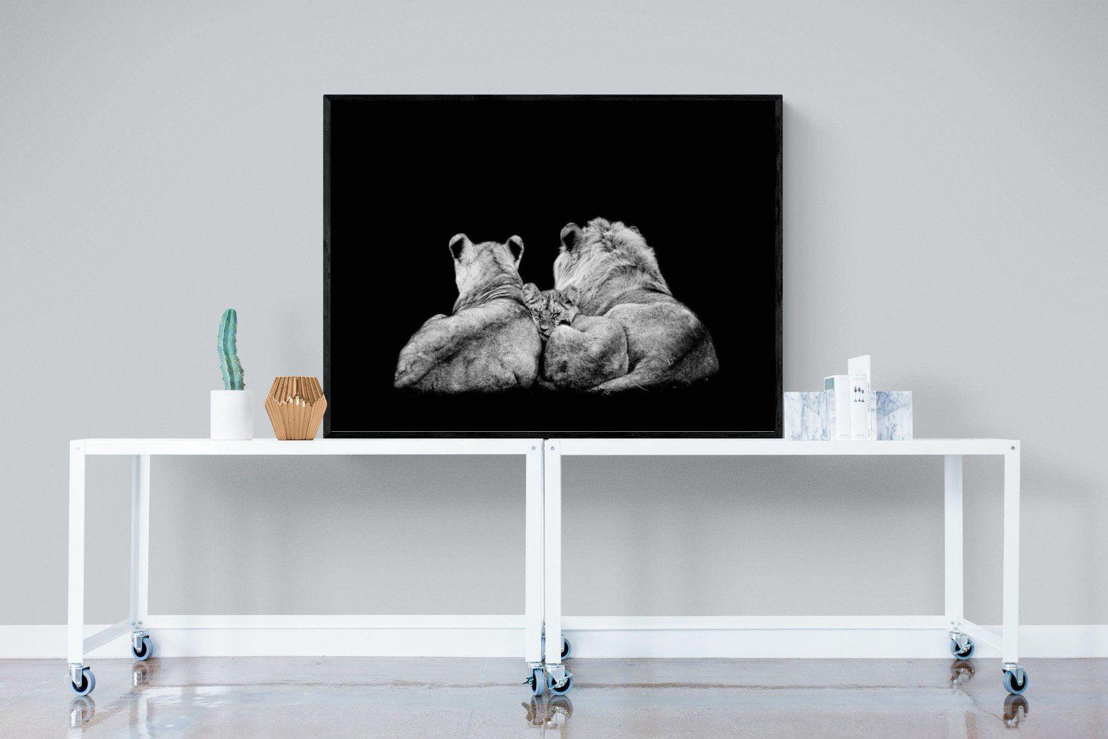 Lion Family-Wall_Art-120 x 90cm-Mounted Canvas-Black-Pixalot