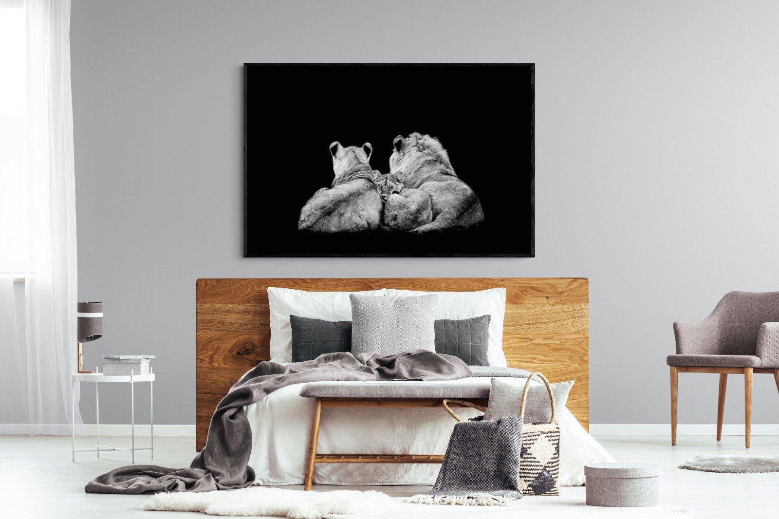 Lion Family-Wall_Art-150 x 100cm-Mounted Canvas-Black-Pixalot