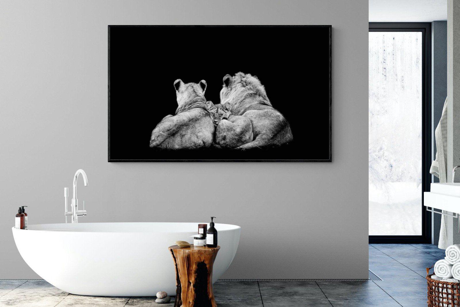 Lion Family-Wall_Art-180 x 110cm-Mounted Canvas-Black-Pixalot