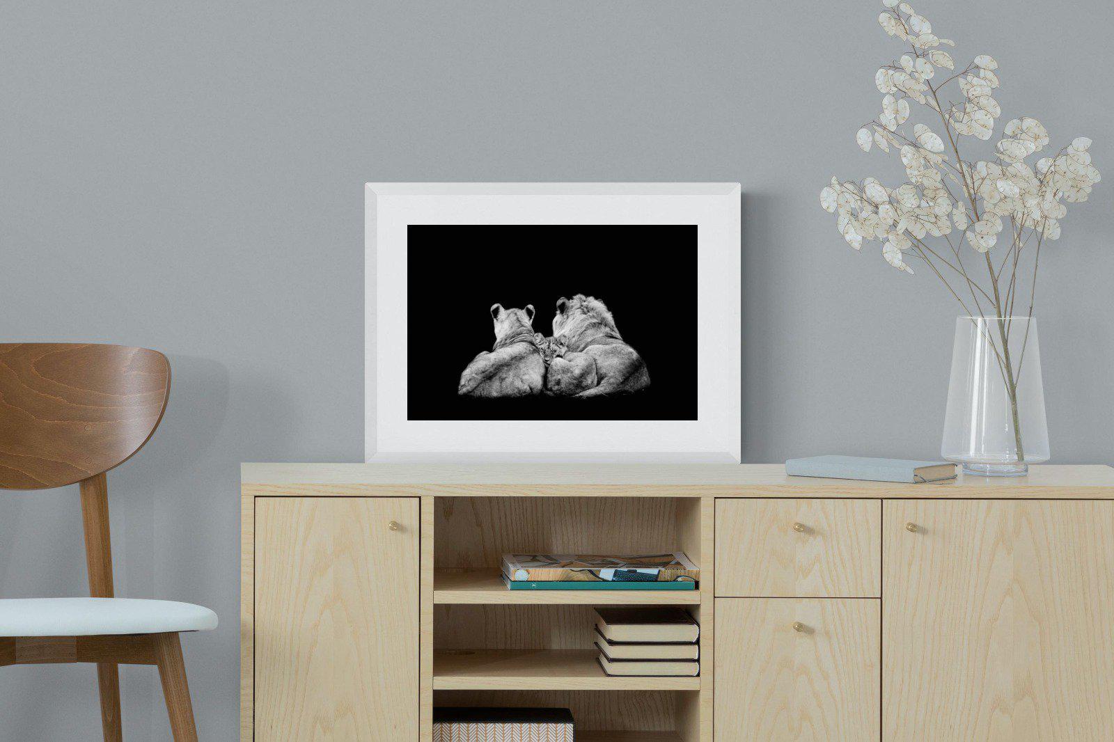 Lion Family-Wall_Art-60 x 45cm-Framed Print-White-Pixalot