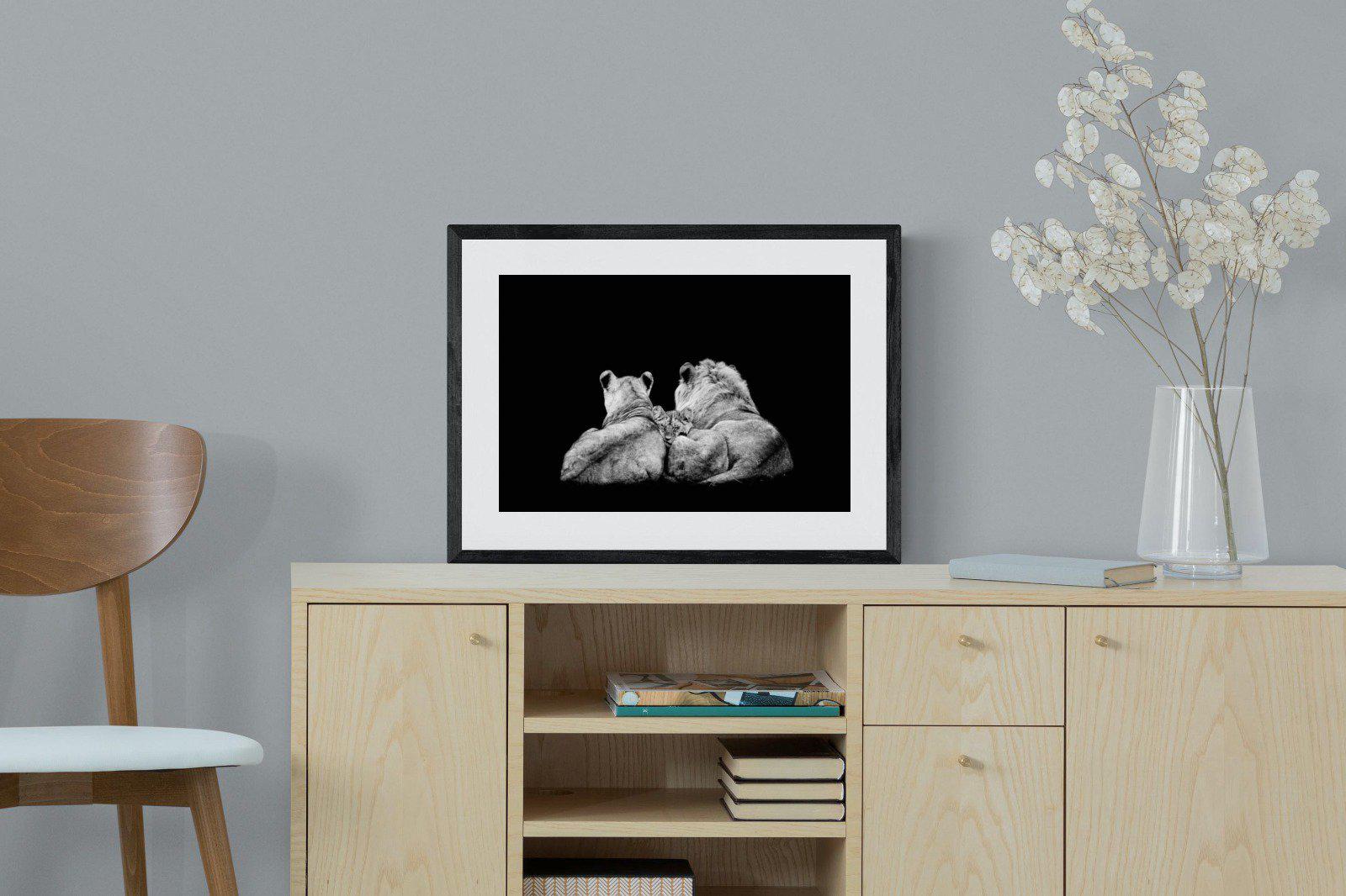 Lion Family-Wall_Art-60 x 45cm-Framed Print-Black-Pixalot