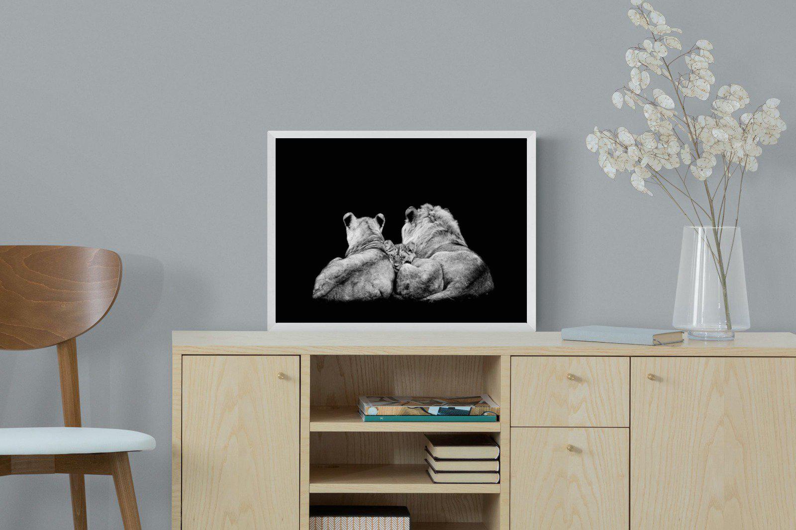 Lion Family-Wall_Art-60 x 45cm-Mounted Canvas-White-Pixalot