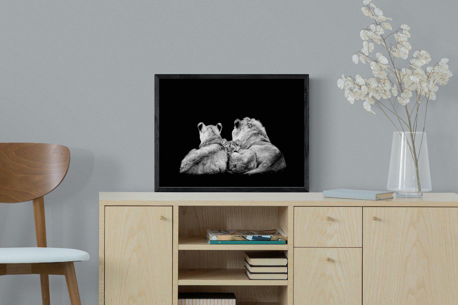 Lion Family-Wall_Art-60 x 45cm-Mounted Canvas-Black-Pixalot