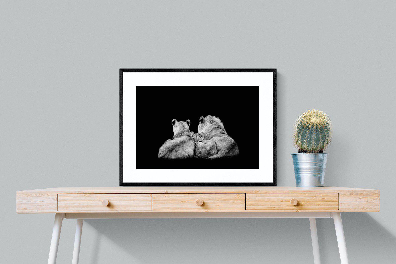 Lion Family-Wall_Art-80 x 60cm-Framed Print-Black-Pixalot
