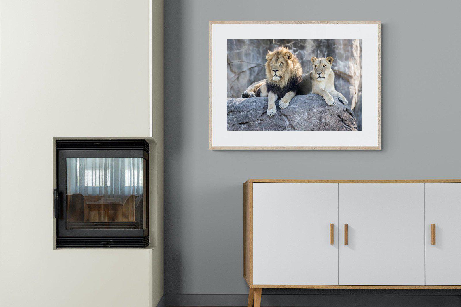 Lion & Lioness-Wall_Art-100 x 75cm-Framed Print-Wood-Pixalot