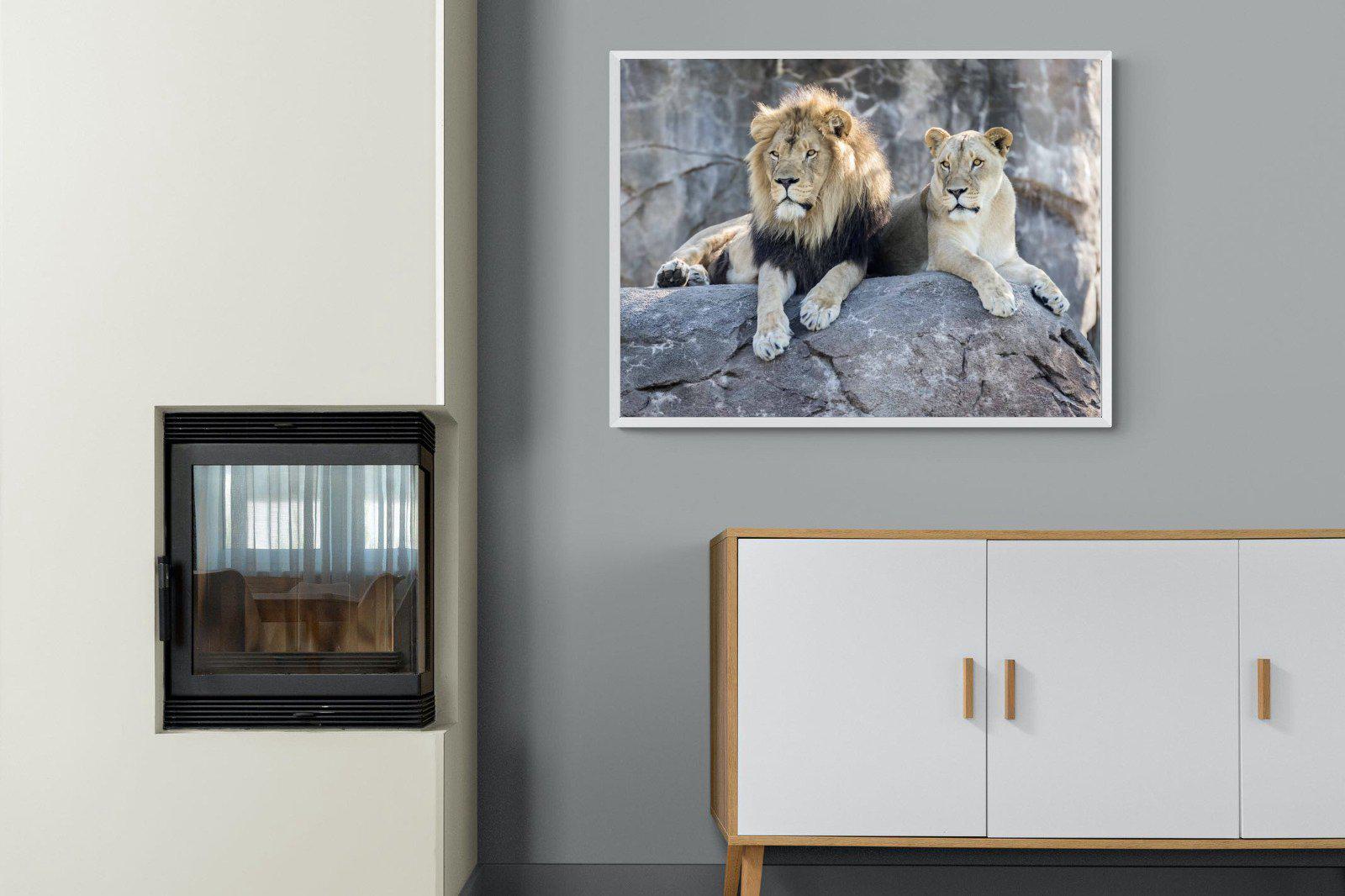 Lion & Lioness-Wall_Art-100 x 75cm-Mounted Canvas-White-Pixalot