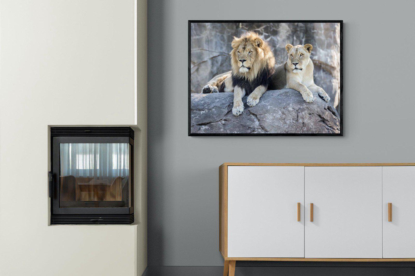 Lion & Lioness-Wall_Art-100 x 75cm-Mounted Canvas-Black-Pixalot