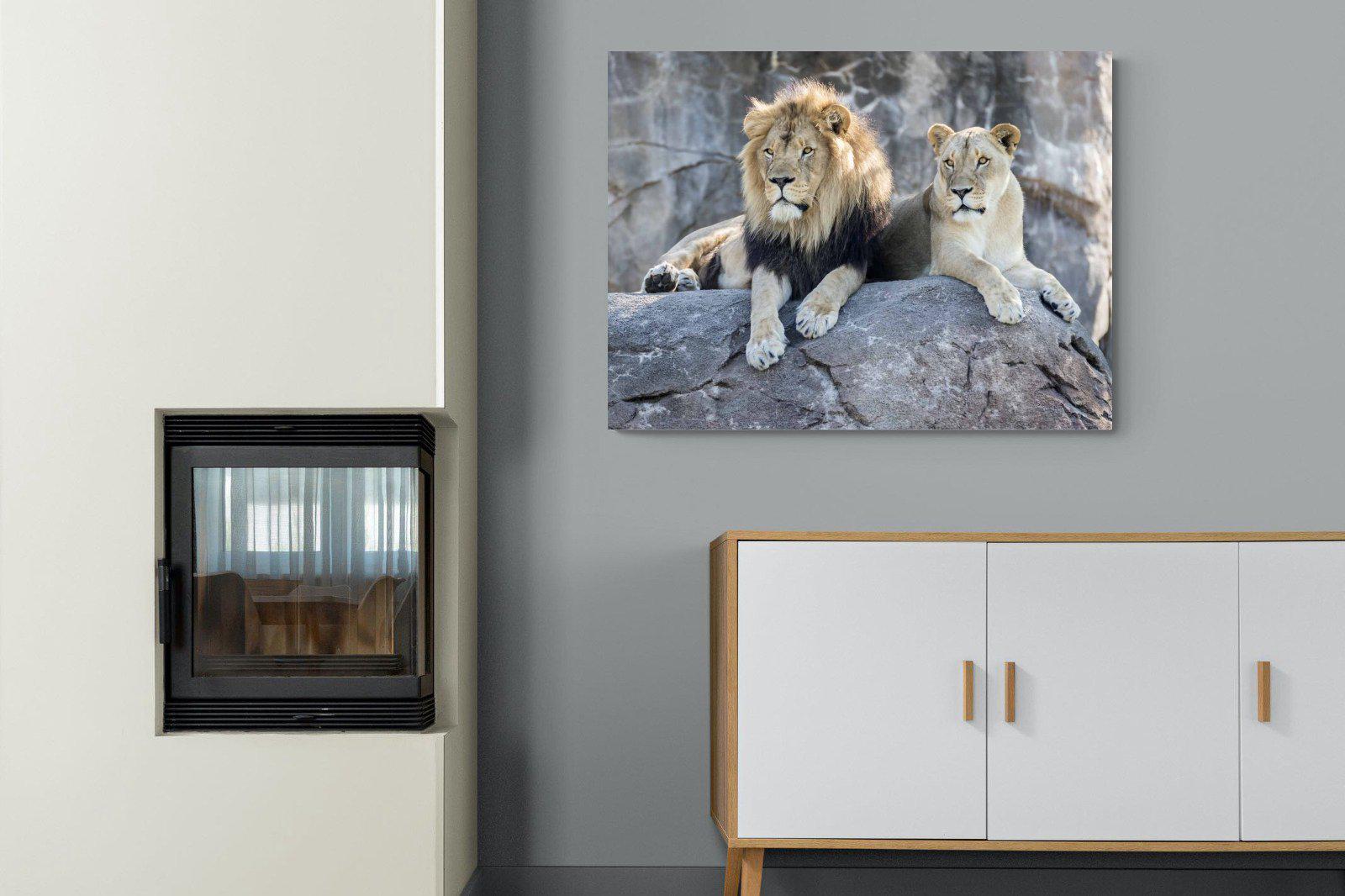 Lion & Lioness-Wall_Art-100 x 75cm-Mounted Canvas-No Frame-Pixalot