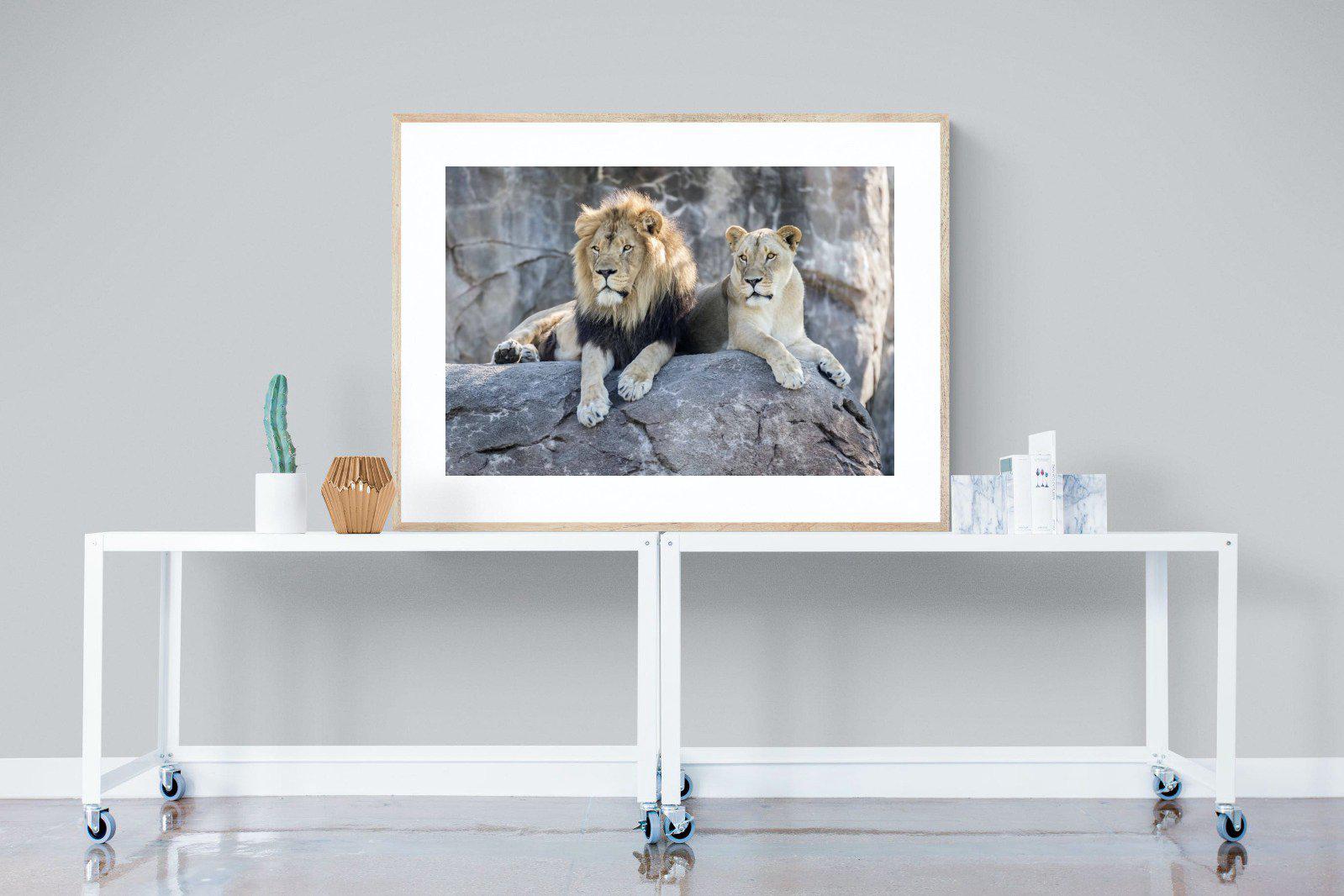 Lion & Lioness-Wall_Art-120 x 90cm-Framed Print-Wood-Pixalot
